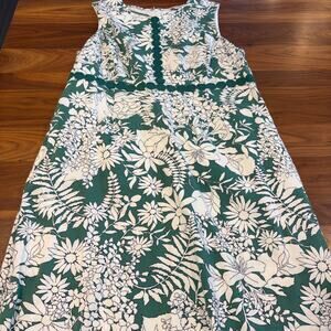 Size 16 Long Dress Boden Green Floral with Ric Rac Trim